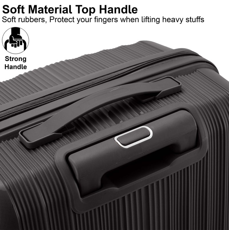 SENATOR Unisex Hard Case Carry On Luggage Lightweight PP Fashion Trolley Luggage with 4 Double Spinner Wheel and 3-Digit Combination Lock KH1009, Black - Image 4